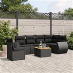 vidaXL 7-delige Loungeset met kussens poly rattan zwart