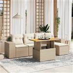 vidaXL 6-delige Loungeset met kussens poly rattan beige