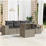 vidaXL 6-delige Loungeset met kussens poly rattan lichtgrijs