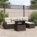 vidaXL 6-delige Loungeset met kussens poly rattan bruin