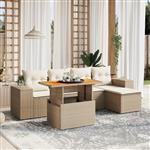 vidaXL 6-delige Loungeset met kussens poly rattan beige
