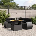 vidaXL 6-delige Loungeset met kussens poly rattan zwart