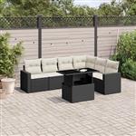 vidaXL 7-delige Loungeset met kussens poly rattan zwart