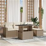 vidaXL 6-delige Loungeset met kussens poly rattan beige