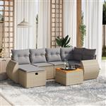 vidaXL 7-delige Loungeset met kussens poly rattan gemengd beige