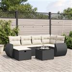 vidaXL 7-delige Loungeset met kussens poly rattan zwart