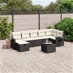 vidaXL 8-delige Loungeset met kussens poly rattan zwart