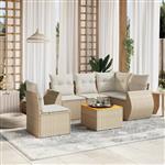vidaXL 6-delige Loungeset met kussens poly rattan beige
