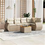 vidaXL 6-delige Loungeset met kussens poly rattan beige