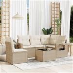 vidaXL 6-delige Loungeset met kussens poly rattan beige
