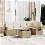 vidaXL 6-delige Loungeset met kussens poly rattan beige