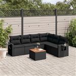 vidaXL 7-delige Loungeset met kussens poly rattan zwart