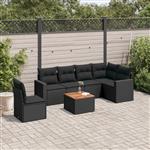 vidaXL 7-delige Loungeset met kussens poly rattan zwart