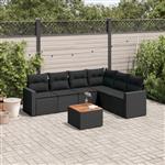 vidaXL 7-delige Loungeset met kussens poly rattan zwart