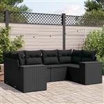 vidaXL 6-delige Loungeset met kussens poly rattan zwart