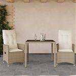 vidaXL 3-delige Bistroset met kussens poly rattan beige