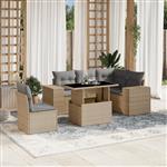vidaXL 6-delige Loungeset met kussens poly rattan beige