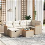 vidaXL 7-delige Loungeset met kussens poly rattan beige