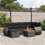 vidaXL 7-delige Loungeset met kussens poly rattan zwart