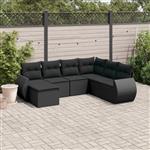 vidaXL 7-delige Loungeset met kussens poly rattan zwart
