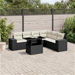 vidaXL 7-delige Loungeset met kussens poly rattan zwart