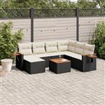 vidaXL 8-delige Loungeset met kussens poly rattan zwart