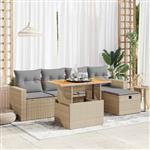 vidaXL 6-delige Loungeset met kussens poly rattan acacia beige