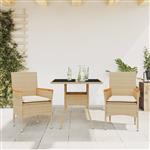 vidaXL 3-delige Tuinset met kussens poly rattan en glas beige