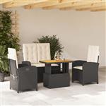 vidaXL 4-delige Tuinset met kussens poly rattan zwart