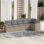 vidaXL 6-delige Loungeset met kussens poly rattan beige