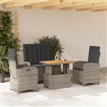 vidaXL 4-delige Tuinset met kussens poly rattan grijs