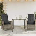 vidaXL 3-delige Bistroset met kussens poly rattan grijs