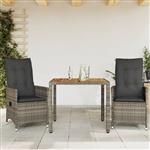 vidaXL 3-delige Bistroset met kussens poly rattan grijs