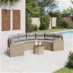 vidaXL Tuinbank met tafel en kussens halfrond poly rattan beige