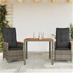 vidaXL 3-delige Bistroset met kussens poly rattan grijs