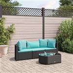 vidaXL 4-delige Loungeset met kussens poly rattan zwart