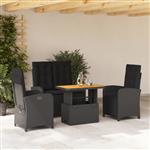 vidaXL 4-delige Tuinset met kussens poly rattan zwart