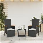 vidaXL 3-delige Tuinset met kussens poly rattan zwart