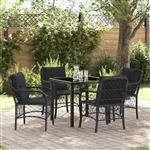 vidaXL Tuin Eetset met kussen 5 pcs Zwart Poly riet