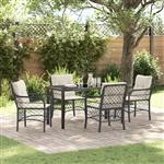 vidaXL Tuin Eetset met kussen 5 pcs Zwart Poly riet