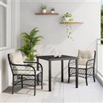 vidaXL Tuin Eetset met kussen 3 pcs Zwart Poly riet