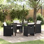 vidaXL Tuin Eetset met kussen 5 pcs Zwart Poly riet