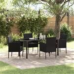 vidaXL Tuin Eetset met kussen 5 pcs Zwart Poly riet