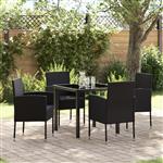 vidaXL Tuin Eetset met kussen 5 pcs Zwart Poly riet
