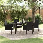 vidaXL Tuin Eetset met kussen 5 pcs Zwart Poly riet