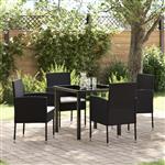 vidaXL Tuin Eetset met kussen 5 pcs Zwart Poly riet