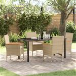 vidaXL Tuin Eetset met kussen 5 pcs Beige Poly riet