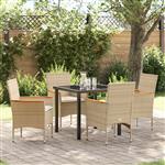 vidaXL Tuin Eetset met kussen 5 pcs Beige Poly riet
