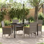 vidaXL Tuin Eetset met kussen 5 pcs Grijs Poly riet