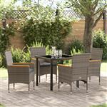 vidaXL Tuin Eetset met kussen 5 pcs Grijs Poly riet